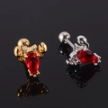Detail van krab oorknopjes met rode zirkonia en schroefsluiting met balletje - 3# Krab Ontwerp/Rode Peervormige Zirkoon-Zilver