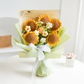 Handmade knitted sunflower bouquet with graduation card in elegant green gift wrap - Winning The Championship
