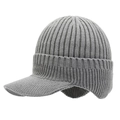 Berretto grigio in maglia con paraorecchie visiera corta e trama a coste spesse - Grigio Con Visiera (Foderato In Peluche)