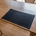 Nordic black rectangular woven placemat with delicate hollow crochet geometric patterns - Pure Black Twist