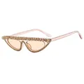 Lunettes de soleil œil de chat monture rose transparent avec strass champagne - Monture Champagne Verres Champagne
