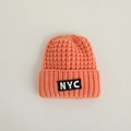 Cozy waffle knit baby beanie in vibrant orange with black NYC letter patch - 44-48cm(8M-2Y) / Orange NYC Knit