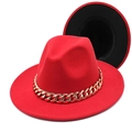 Two-tone red fedora hat with a bold gold acrylic chain and minimalist felt texture - Red and Black