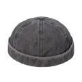 Retro washed dark grey docker cap in industrial style with vintage cotton canvas texture - Black