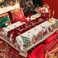 Mantel navideño festivo rojo y blanco con motivos de Papá Noel y renos para mesa de cena - 140*140cm / Papá Noel Reno de Dibujos Animados Rojo (TQZB01-10)
