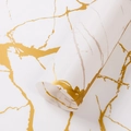Waterproof white marble wrapping paper with elegant gold brown veins in roll format - Golden Marble - Snow White