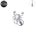 Labret scorpion en titane F136 avec zircon ovale blanc et structure à pas de vis - Style Scorpion Argenté (G23LAP493-S1208125) / 1.2x8mm
