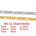 Cadenas Figaro oro y plata en 8 anchos de 3mm a 15,5mm para joyería artesanal - 3mm / Cadena NK 3:1 / Color Acero