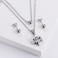 Parure arbre de vie en argent avec collier double chaîne et boucles d'oreilles boules - Couleur Acier (Boucles d'oreilles + Pendentif)