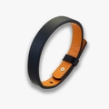 Bracelet cuir pour homme avec texture litchi bleu foncé et doublure intérieure orange - Bracelet Fini / Noir Microfibre