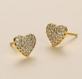 Boucles d'oreilles cœur dorées étincelantes avec pavé de zircons pour femmes - Doré