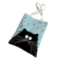 Light blue canvas tote bag with black cartoon cat print and white woven handles - Light Blue-Large Cat Head