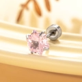 Pink star-shaped cubic zirconia stud earring in polished titanium steel four-prong setting - Star Screw Stud / Light Pink (Single)