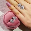 Elegante zilveren peervormige oorbellen met halo-kristallen in een roze fluwelen doos - Wit