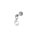 F136 titanium labret stud with a clear round faceted crystal and flat back base - 9# Silver Round Zircon Drop