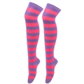 Pink and purple striped over-knee high socks in comfortable ribbed knit fabric - One Size / Purple Pink White Striped