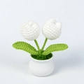 Close-up of handmade crochet white tulips in ceramic pot with detailed yarn texture - Double Flower Tulip Potted Plant / White