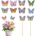 Piquets papillon de peinture diamant 5D DIY aux couleurs vives pour décor de pots - Collier Papillon Vert avec Feuille d'Or