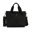 Black large capacity minimalist nylon shoulder bag with adjustable strap for women - Black