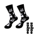 Black mid-calf socks with funny white cat skeleton pattern in knit cotton blend - 37-46 / #03 Skeleton Cat