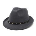 Dark grey wool fedora hat with gold and silver stud band decoration for women - M (56-58cm) / Dark Gray