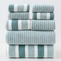 8-piece blue and white striped cotton towel set with bath towels and hand towels - Dark Green 8-Piece Set (Stars + Wide Stripes)