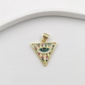 Golden triangle Evil Eye pendant necklace with colorful gemstones and blue enamel inlay - Inverted Triangle Eye Gold DL0081