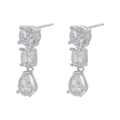Detailed view of silver dangle earrings with round, oval and pear-shaped cubic zirconia - Silver Zircon