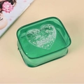Neceser portátil de PVC verde transparente con decoración de corazón plateado brillante - Corazón de Lentejuelas / Verde