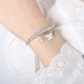 Bracciale farfalla d'argento regolabile con cristalli pavé e accenti di ciondoli lucidi - Color Acciaio