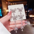 Elegant S925 silver needle long butterfly tassel earrings with sparkling rhinestones - Hollow Butterfly Rhinestone Long Tassel Earrings (E0015)