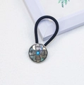 Western cowboy style hair tie featuring silver metal cross and turquoise stone - Cross-Blue