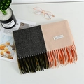 Thick cashmere-like pashmina scarf in orange, grey and beige with tassels - Snow Bud