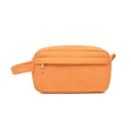 Portable orange corduroy makeup bag with side handle and gold-tone zipper pouch - Orange