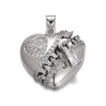 Silver heart pendant with micro-paved cubic zirconia and creative zipper design detail - CX165-9 Silver Zipper Heart Pendant