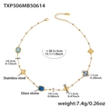 Juego de joyas de acero inoxidable bañado en oro de 18K con piedras azules y tréboles - TXP506-Collar Dorado con Piedra Azul Facetada (38+5cm)