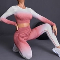 Completo sportivo da donna sfumato rosa con maglia a maniche lunghe e leggings da yoga - S / Rosa Sfumato