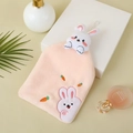 Absorbent coral fleece hanging hand towel with 3D bunny design in soft pink - Pink Rabbit