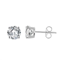 Classic round cut S925 sterling silver stud earrings with four-prong setting - Silver 4-Prong 7mm Stud (APE35-P-7mm)