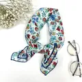 Floral print cotton linen small square scarf with navy blue edges and floral patterns - XY-13 Multi-color Floral Navy Edge