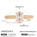 Waterproof gold stainless steel ring featuring oval white zircon and pave cubic zirconia - Large Oval Clear Zirconia Ring (JDR0307009-8)