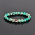8mm natural green imperial stone beaded bracelet with reddish brown marbled textures - Green Shoushan Stone