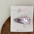 Pinza para el pelo con lazo de cinta rosa y diamantes de imitación en tarjeta de regalo - 3 Pinza Única de Gota Grande