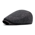 Berretto classico in tweed grigio scuro con visiera in pelle marrone da uomo - Regolabile / Grigio