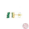S925 sterling silver gold earrings with three emerald cut green zircon gemstones - 925 Silver / Gold-Green Zirconia
