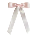 Detail of elegant pink satin double bow hair clip with long silk ribbons on white background - Light Pink