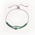 Silver bracelet with double row of green stones and emerald floral pendant detail - White Gold Green Zirconia