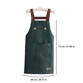 Dark green breathable cotton linen apron with brown straps and Hello logo, 71x68 cm size - Dark Green - Waterproof H-Strap Button