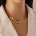 Double layered gold stainless steel necklace with snake bone and coffee bean link chain - Gold Double Layer Snake & Pig Nose Style (5#)
