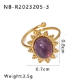 Detail of vintage sun-shaped gold ring with purple stone, size 0.8cm x 0.7cm, 3.5g - Sunflower Purple Gemstone Style (NB-R2023205-3)